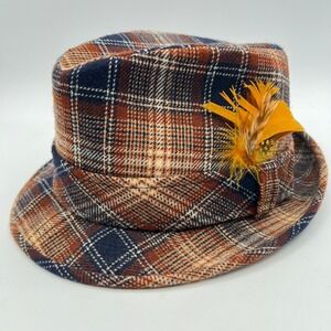 Vintage Pendleton‎ Plaid Virgin Wool Fedora Hat Men's 6 7/8 Feather Accent Fall